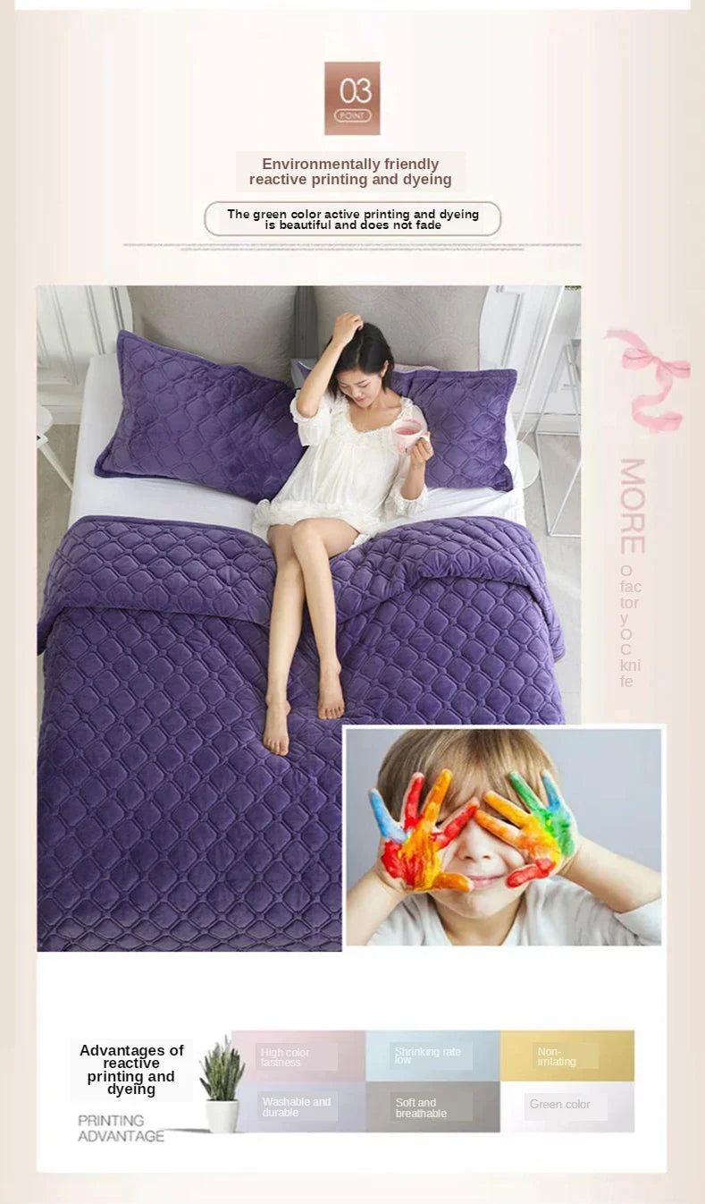 Solid Color Soft Velvet Quilted Bed Cover Blanket Short Plush Sofa Towel King Queen Size Anti-slip Bed Sheet 270x230cm Bedspread