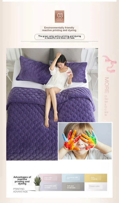 Solid Color Soft Velvet Quilted Bed Cover Blanket Short Plush Sofa Towel King Queen Size Anti-slip Bed Sheet 270x230cm Bedspread