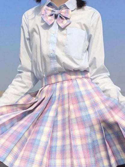 Plaid Women Pleated Skirt Bow Knot Summer High Waist Preppy Girls Dance Mini Skirt Cute A Line Harajuku Sexy Japan Faldas