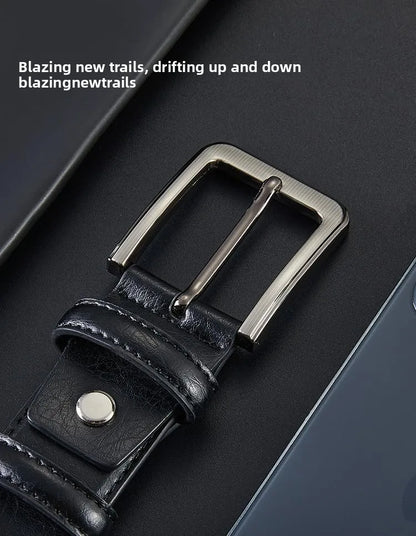 Men's Belt Boys Genuine Leather Belt Pin Buckle Belt Brown Middle-aged Youth Casual Trendy Men's Belt，Ideal for gifting