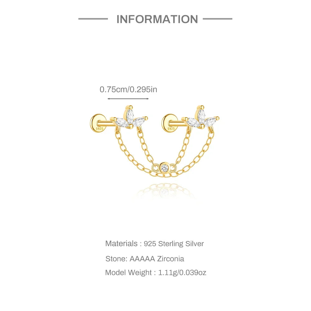 1PC 925 Sterling Silver Horse Eye Chain Tassel Zircon Drop Earrings For Women Ins Minimalism Geometric Earrings Gift