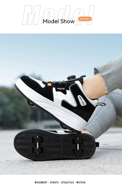Students children's shoes four wheel light shoes Boys invisible roller shoes large size outdoor sports walking shoes women