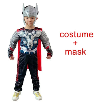 Anime Thor Cosplay Costumes Superhero Thor Muscle Costume Jumpsuit Mask Hammer Cloak Halloween Carnival Clothes
