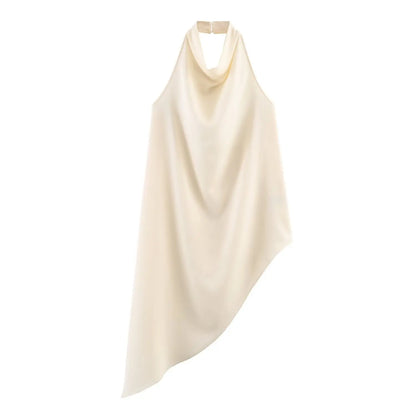 Chic Sexy Women Backless Asymmetric Neck-mounted White Tops Modern Fashion 2026 Spring Valentine's Day Night Party Vest