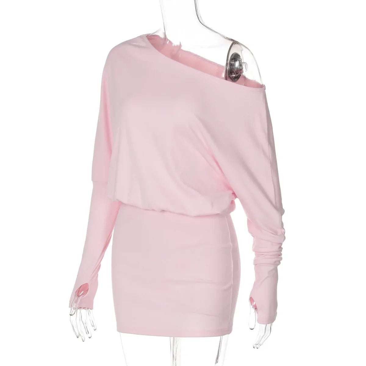Woman Clothes Diagonal Collar Long Sleeve Package Hip Short Dress Streetwear Black Pink High Waist Tunics Slim Party Dresses
