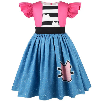Fly-sleeve Cat Striped Princess Dress Girls Summer Dresses Gabbys Dollhouse Cosplay Costume Carnival Outfits Kids Birthday Gift