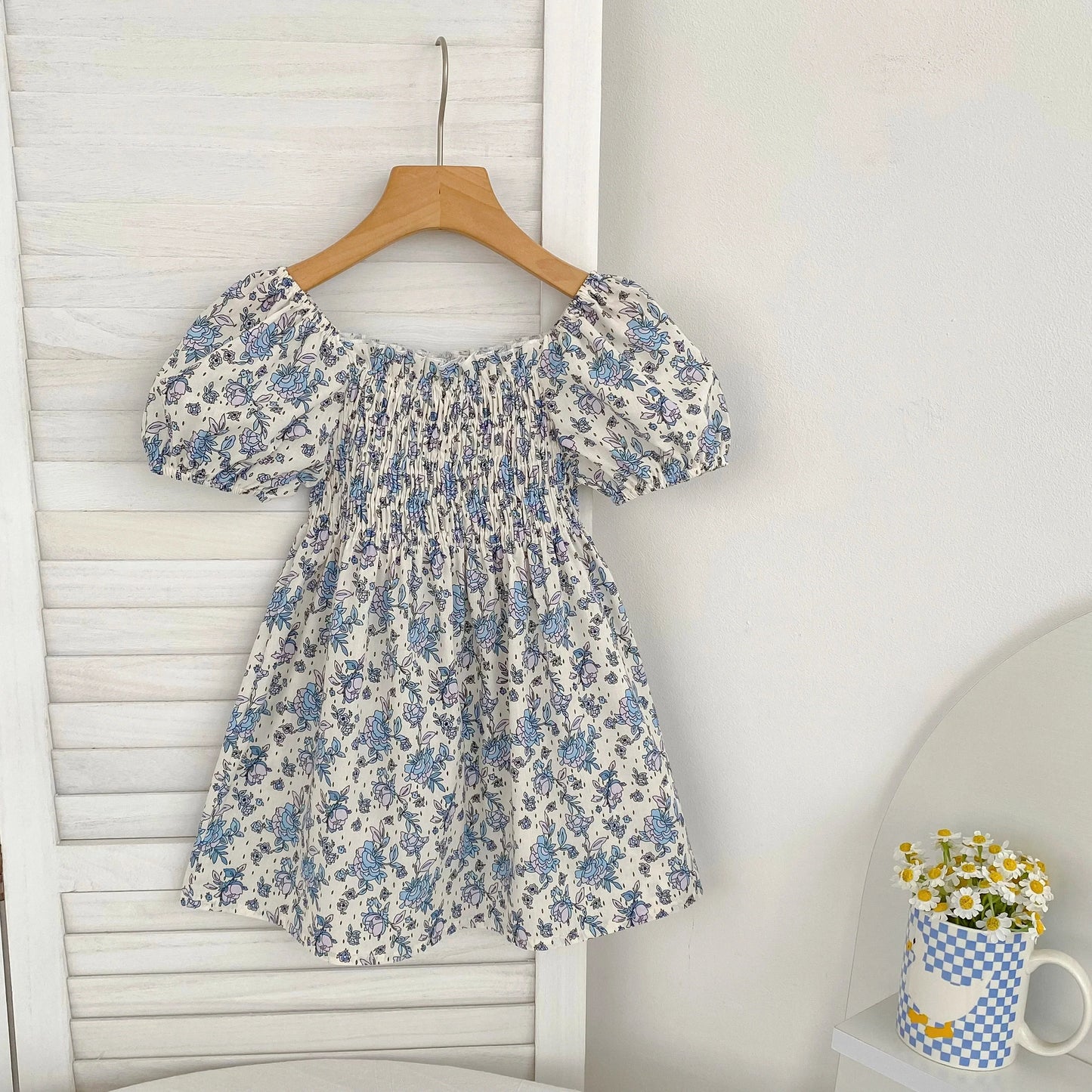 1-6Yrs Casual Summer Kids Girls Dress Floral Kids Clothes Ruffled Collar Purple Baby Girl Princess Dress New Flower Girl Dresses