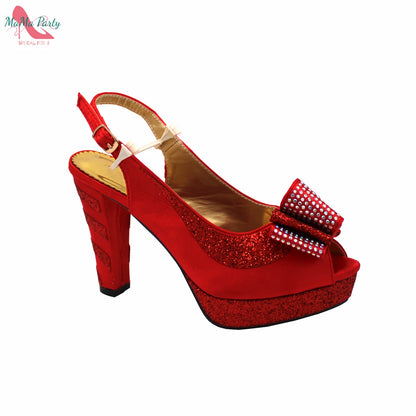 Fashion Pretty Peep Toe African Women Shoes Matching Bag Set in Silver Color Elegant Style Platform Sandals for Party