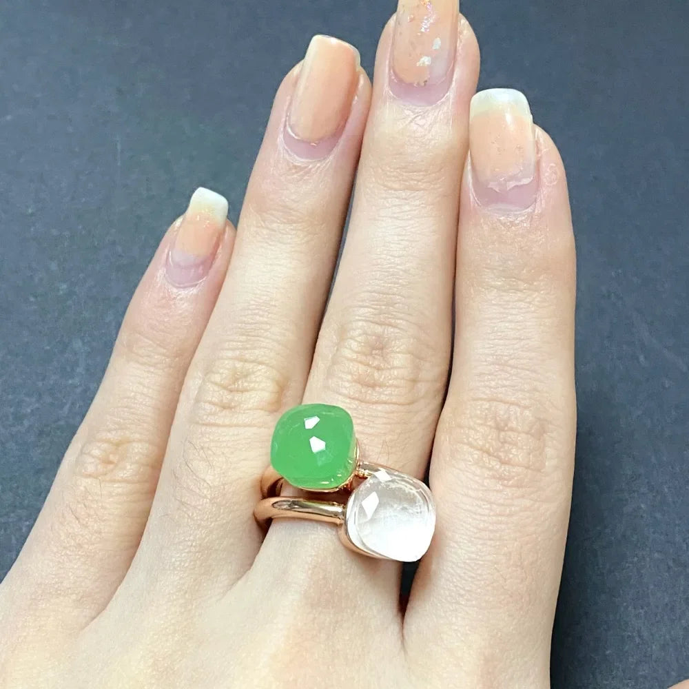 2Pcs/Set Fashion Stacked Candy Ring Women Mix Color Crystal Jewelry 30 Colors Trendy Gift for Valentine's Day
