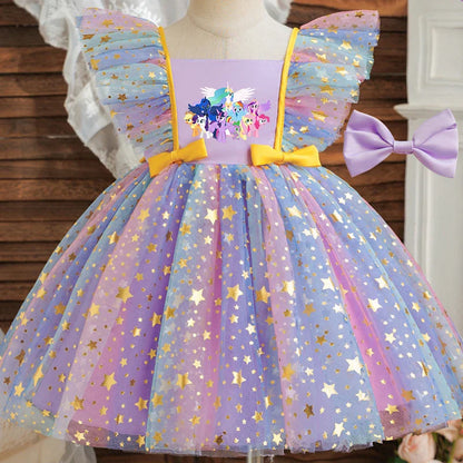 My Little Pony Baby Prinsess Dress Girls Birthday Party Dresses Kids Children Sleeveless Tulle Tutu Clothings 1-5Y