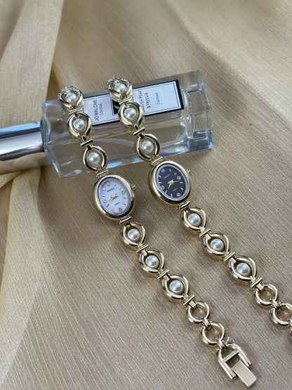 Luxury Pearl Inlaid Bracelet Watch Fashion Women Quartz Watch Brand Oval Dial Dress Wristwatches Dropshipping Relojes Para Mujer