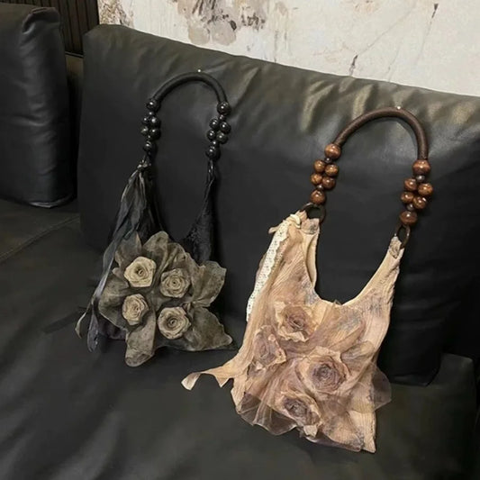 Rose Decor Shoulder Bags Fashion Commuter Tote Bags Classic Pleated Handbags High Quality Women Underarm Bags