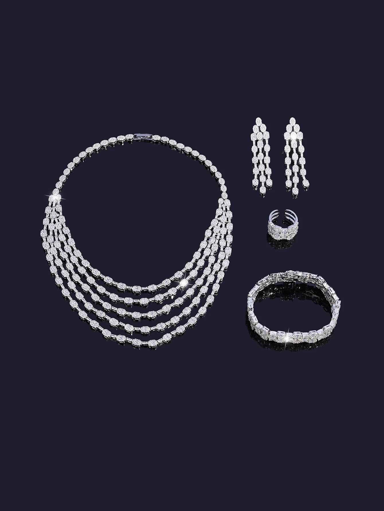 New Elegantly Quality Dress Jewelry Luxury Necklace Earrings Sets Cubic Zirconia Jewelry Sets Women Bridal Wedding