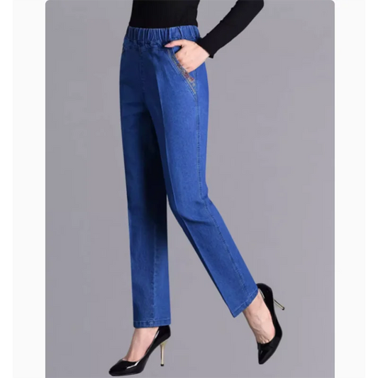 Elastic Jeans Summer Thin Large Loose Straight Denim Pants