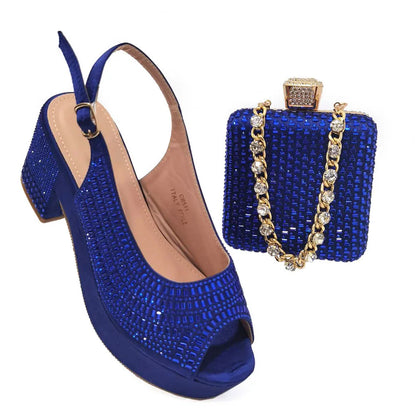Wedding Shoes for Women Bride Platform Heels Italian Full Drill Design Elegant Shoes and Bags Matching Set