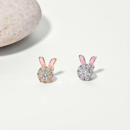 S925 Sterling Silver Moissanite Diamond Earrings Enamel Design Rabbit Shape For Women Girls Birthday Gifts Fine Jewelry