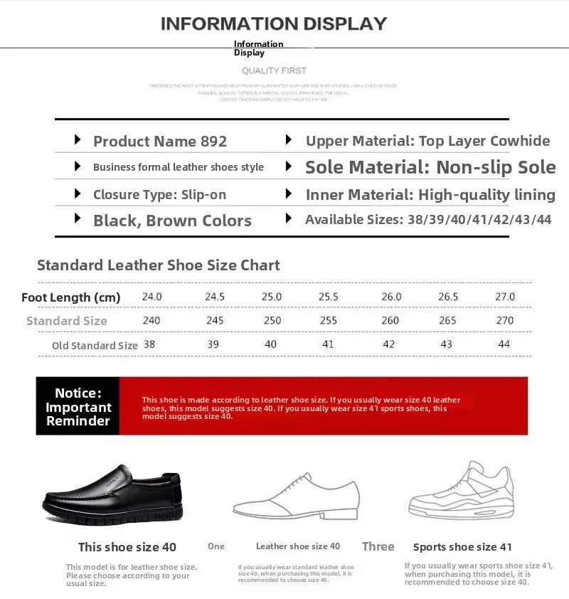 Genuine Leather Men's Shoes Breathable Soft Bottom Casual Business Shoes for Middle-Aged And Elderly Spring Autumn Wear