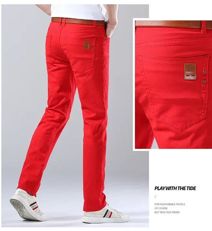 Autumn Jeans Men's New Brand Clothing Fashion Stretch Denim Pants Straight Trousers Male Red Lake Blue Yellow Trousers