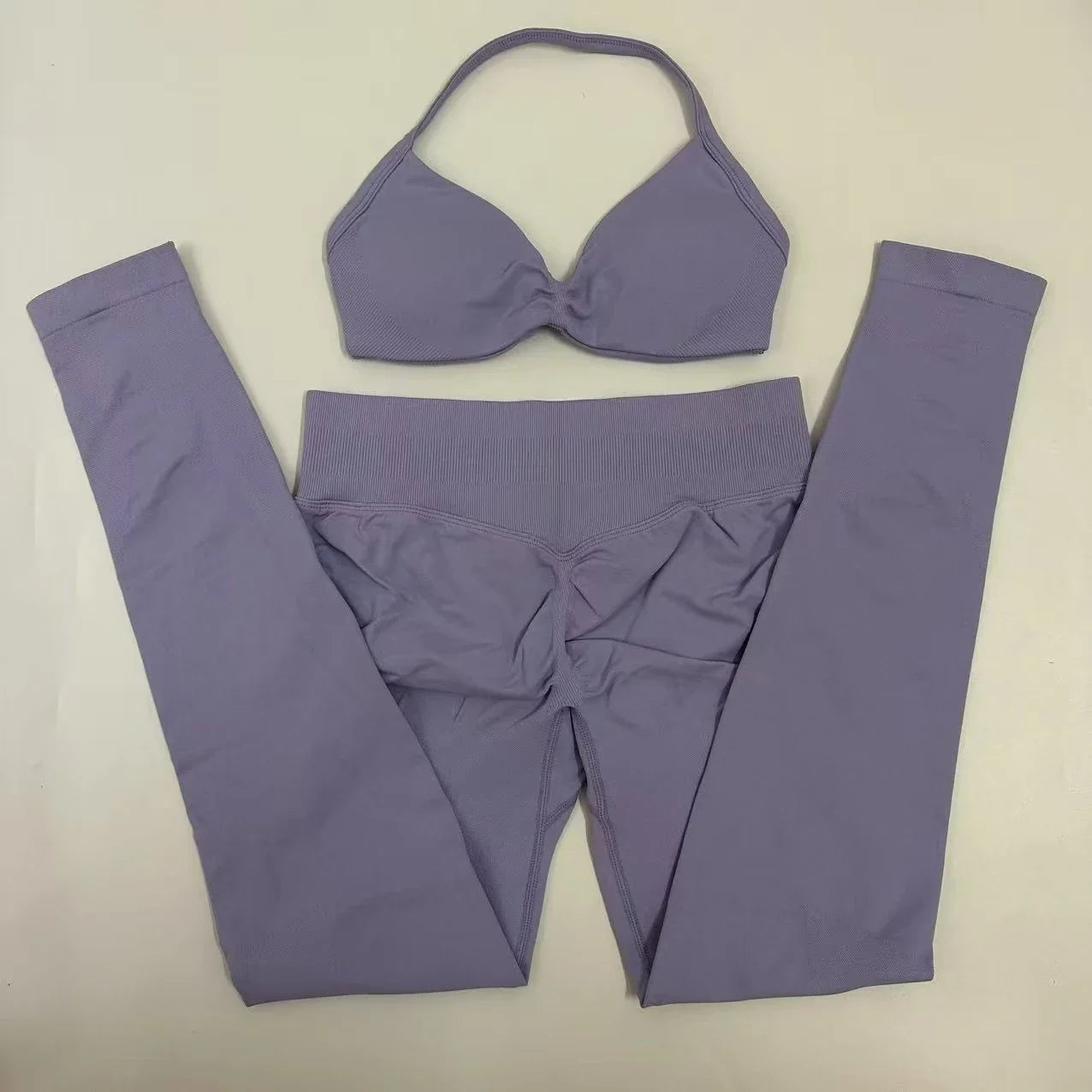 2pcs Seamless Yoga Set Women Yoga Scrunch Leggings Set Strappy Halter Sports Bra Fitness Gym Clothing Workout Set