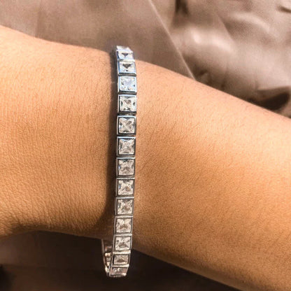 3/4mm Princess Cut  Moissanite Tennis Bracelets for Women Men 925 Silver Square Diamond Bezel Set Unisex BraceletCertified
