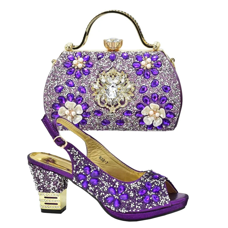 2026 Italian Shoes and Bags Matching Set with Rhinestone Plus Size Shoes Luxury Italian Shoe and Bag Set Wedding Shoes Bride