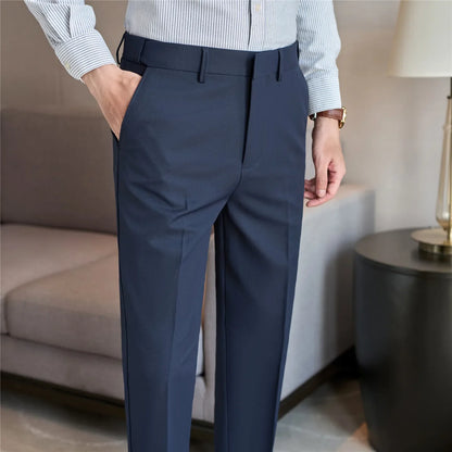 Spring Autumn Suit Pants Men Solid Color Fashion Slim Fit Smart Casual Suit Trousers Mens Elastic Waist Korean Full Length Pants