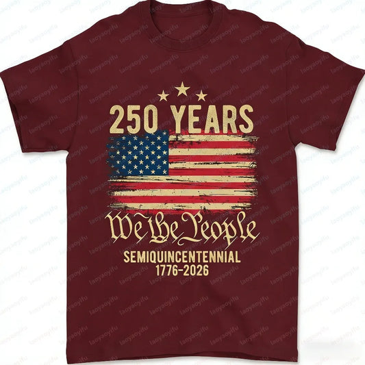 USA Patriotic Retro 250 Years American Flag 250th Anniversary Print Fashion T-shirt Summer Short Sleeve Casual Men Tops Shirts