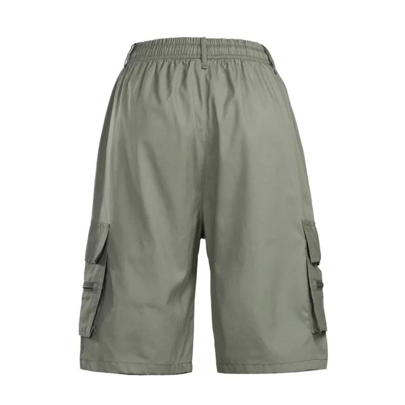 Outdoor Cargo Shorts Male Overalls Elastic Waist Cycling Shorts Multi-pockets Loose