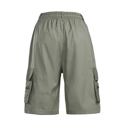 Outdoor Cargo Shorts Male Overalls Elastic Waist Cycling Shorts Multi-pockets Loose