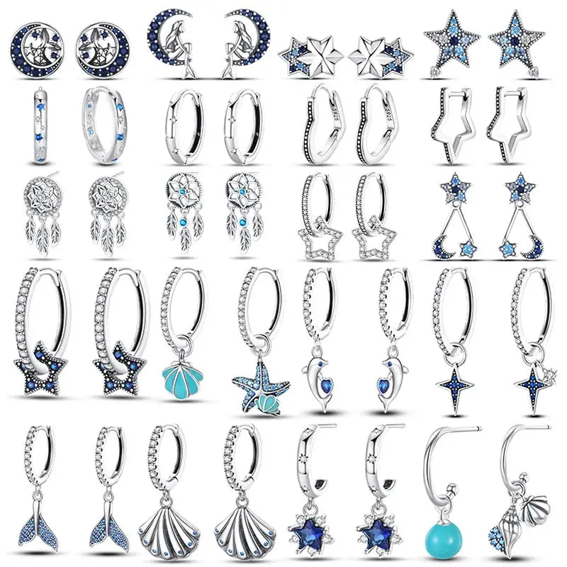925 Silver Charms Plata De Ley 925 Jewelry Women Fashion Cute Tiny Clear Crystal CZ Stud Earrings Star Starfish Dolphin Earrings