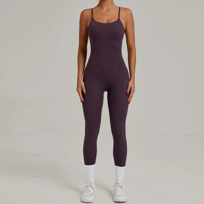 Women Sports Fitness Jumpsuit Cross Open Back Adjustable Shoulder Strap Hip Lift Tight Slim Fit Yoga Set Gym Running Sports Kit
