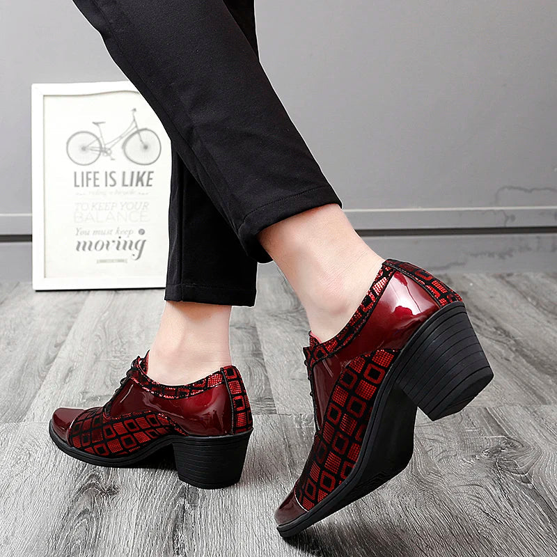 Men's High-heeled Leather Shoes Fashion Red Wedding Dresses Shoes For Men Luxury Formal Shoes Man zapatos de vestir
