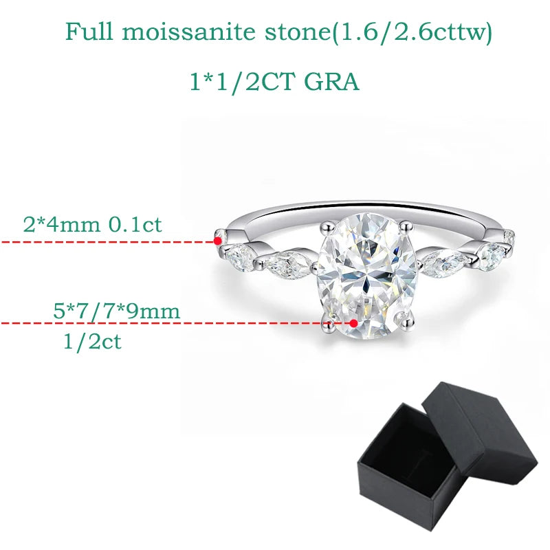 1CT 2CT Oval Cut Full Moissanite Wedding Ring for Women Bridal Promise Band 100% S925 Sterling Silver Plated 18k Gold
