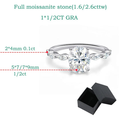 1CT 2CT Oval Cut Full Moissanite Wedding Ring for Women Bridal Promise Band 100% S925 Sterling Silver Plated 18k Gold