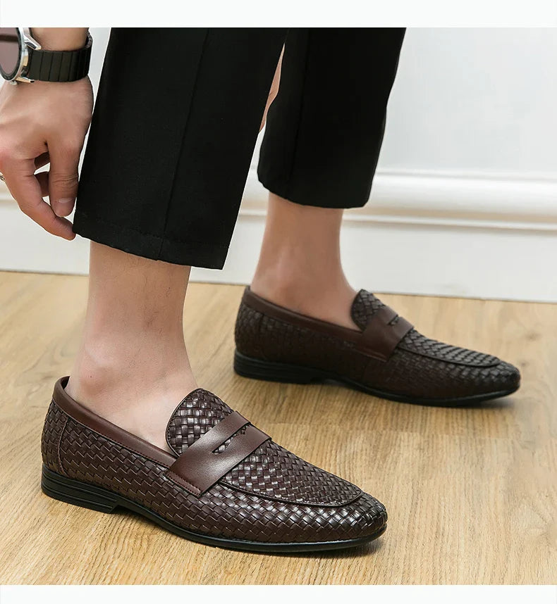 European station fashion brand luxury bean shoes leather men's shoes slip-on loafers classic plaid small leather shoes