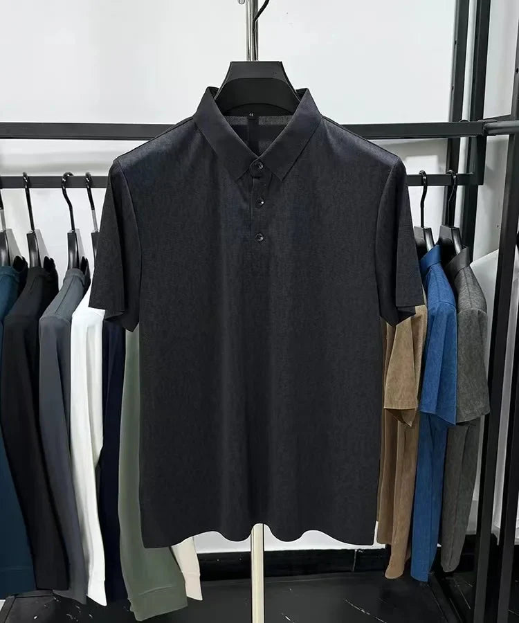 High end jacquard design short sleeve T-shirt men new summer ice silk breathable and cool lapel top fashionable brand POLO shirt