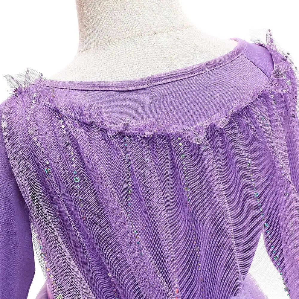 Snow Queen Elsa Princess Dress for Kids Girls Cosplay Frozen 2 Costume Birthday Party Children Purple Sequins Mesh Clothes 2-10Y
