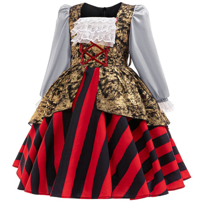 Carnival Ocean Theme Girls Pirate Costume Buccaneer Princess Dress Up For Kids With Accessories Halloween Cosplay Party Outfit