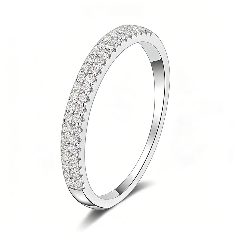 Full Moissanite Ring 925 Sterling Sliver with White Gold Plated  Eternity Band for Woman Party Sparkling Rings Jewely