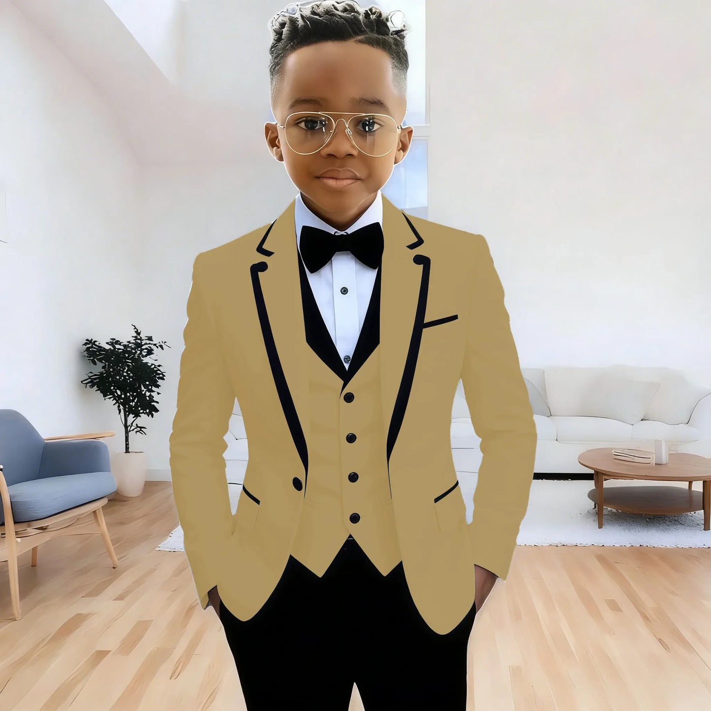 Fashion Formal Wear Suits For Boy (Jacket+Pants+Vest) Notched Lapel 3 Pieces Kids Flower Boys Wedding Party Dress Blazer Sets