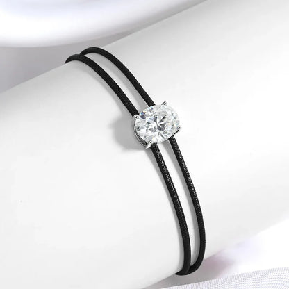 3CT Oval Cut Moissanite Braided Cord Bracelets for Women Men Adjustable Sliding-Knot Dainty Pure S925 Silver Chain D VVS1