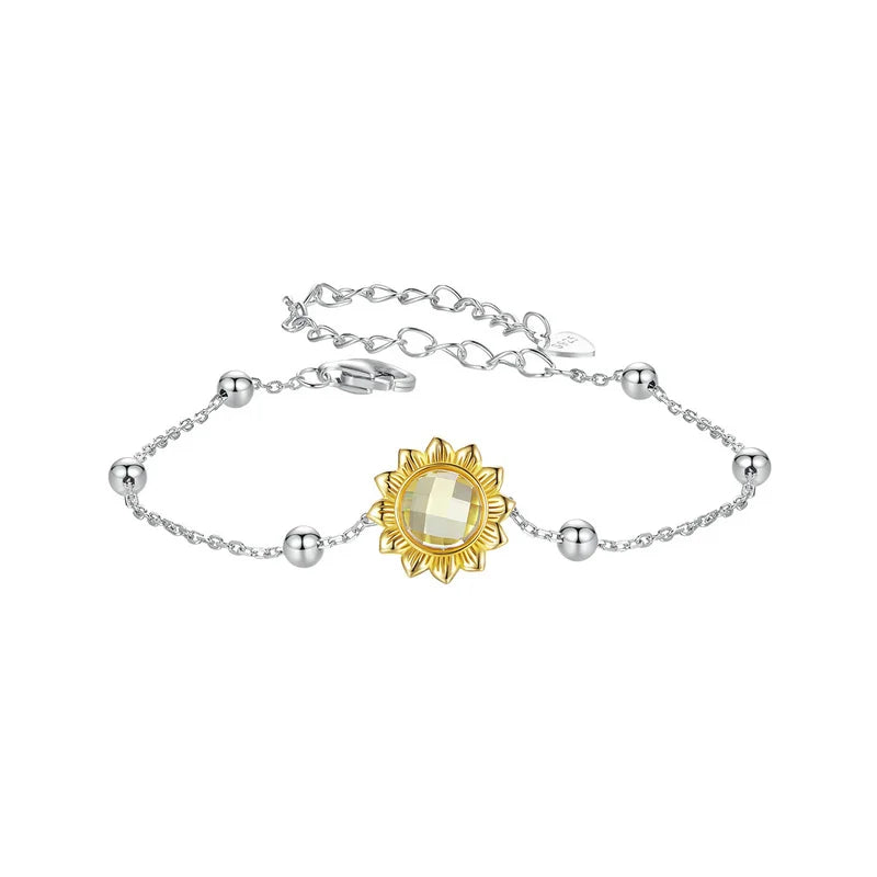 925 Sterling Silver Sunflower Bracelets for Women, Gold Plated Adjustable Chain Bracelets Summer Jewelry Gift SCB282