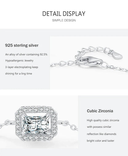 925 Sterling Silver Luxury Dazzling Rectangle1Ct Zirconia Link Chain Charm Bracelet For Women Wedding Engagement Jewelry