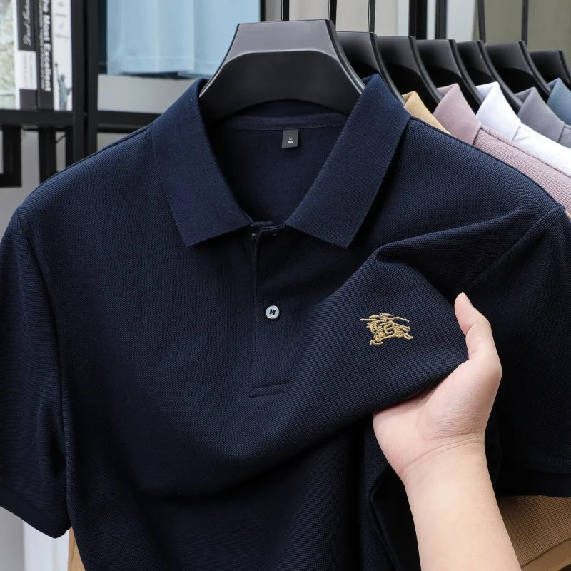 100% high-quality pure cotton men's summer polo T-shirt popular business commuting breathable cozy exquisite luxurious embroider
