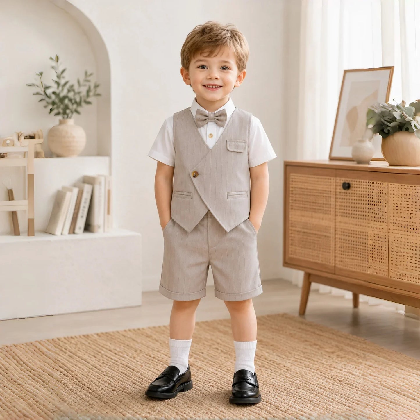 Flower Boys Wedding Outfit for 1-7 Years Kids Gentleman Vest Suit Children Birthday Formal Summer Clothes
