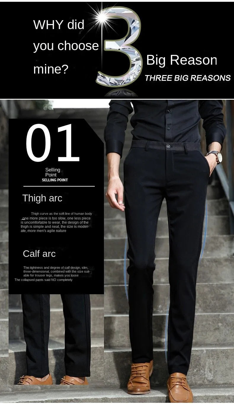 Stretch Suit Trousers for Men Office Pants Non-Ironing Slim Fit Bridegroom Suits Wedding Business Black Suit Pants Men