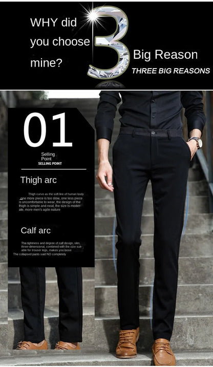 Stretch Suit Trousers for Men Office Pants Non-Ironing Slim Fit Bridegroom Suits Wedding Business Black Suit Pants Men