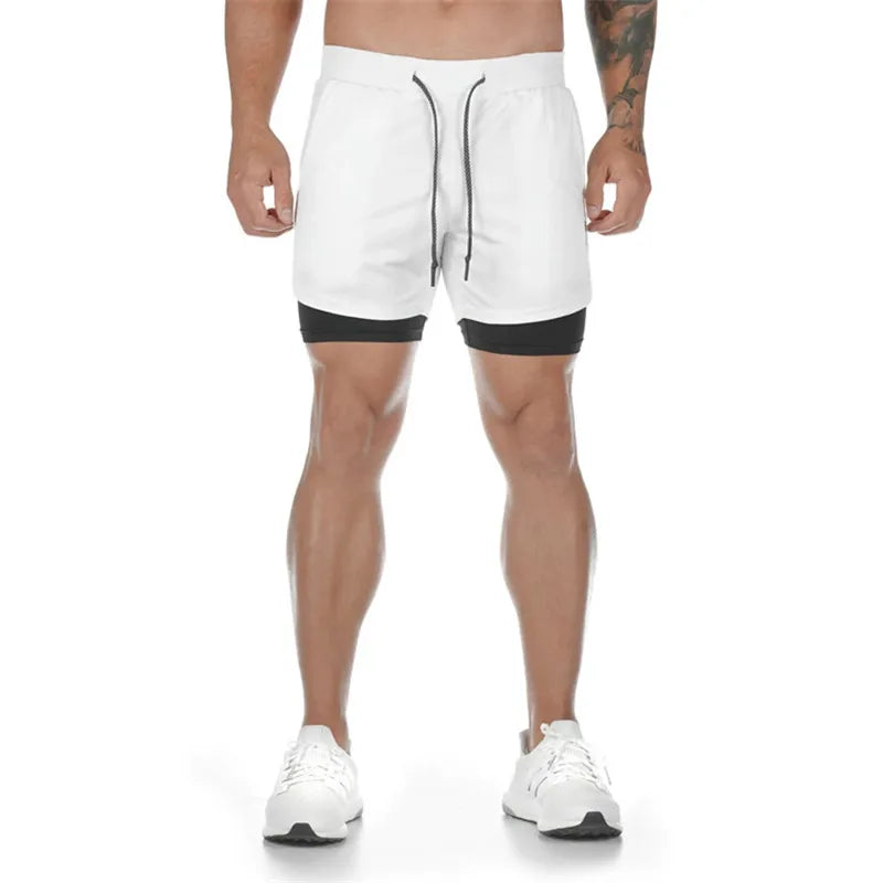 Running Shorts Men 2 In 1 Double-deck Quick Dry GYM Sport Shorts Fitness Jogging