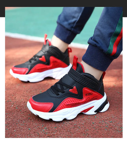 Boys Autumn Leather Sneakers Children Waterproof Wear-resistant Basketball Shoes Boys Color blocking Casual Soft soled Sneakers