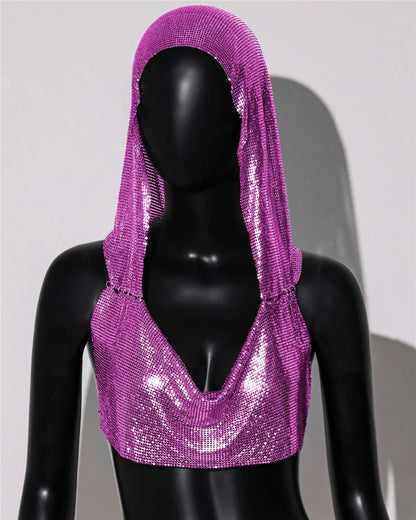 Y2K Streetwear Metal Sequins Women Tank Top Punk Goth Hip Hop Bandana Head Wraps Vest Rave Festival Women Tops Tee For Nightclub